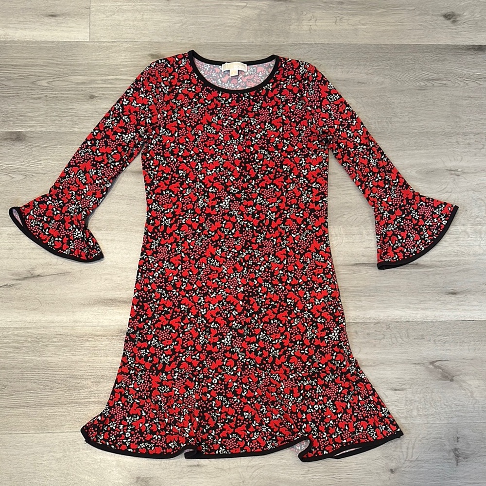 MICHAEL KORS women's floral dress S flowy ruffle pink red